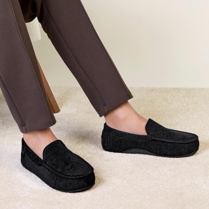 Isotoner® Mens Soft Cord Moccasin Slipper Black